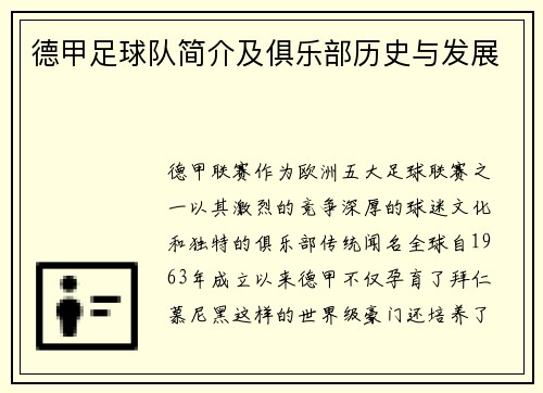 德甲足球队简介及俱乐部历史与发展